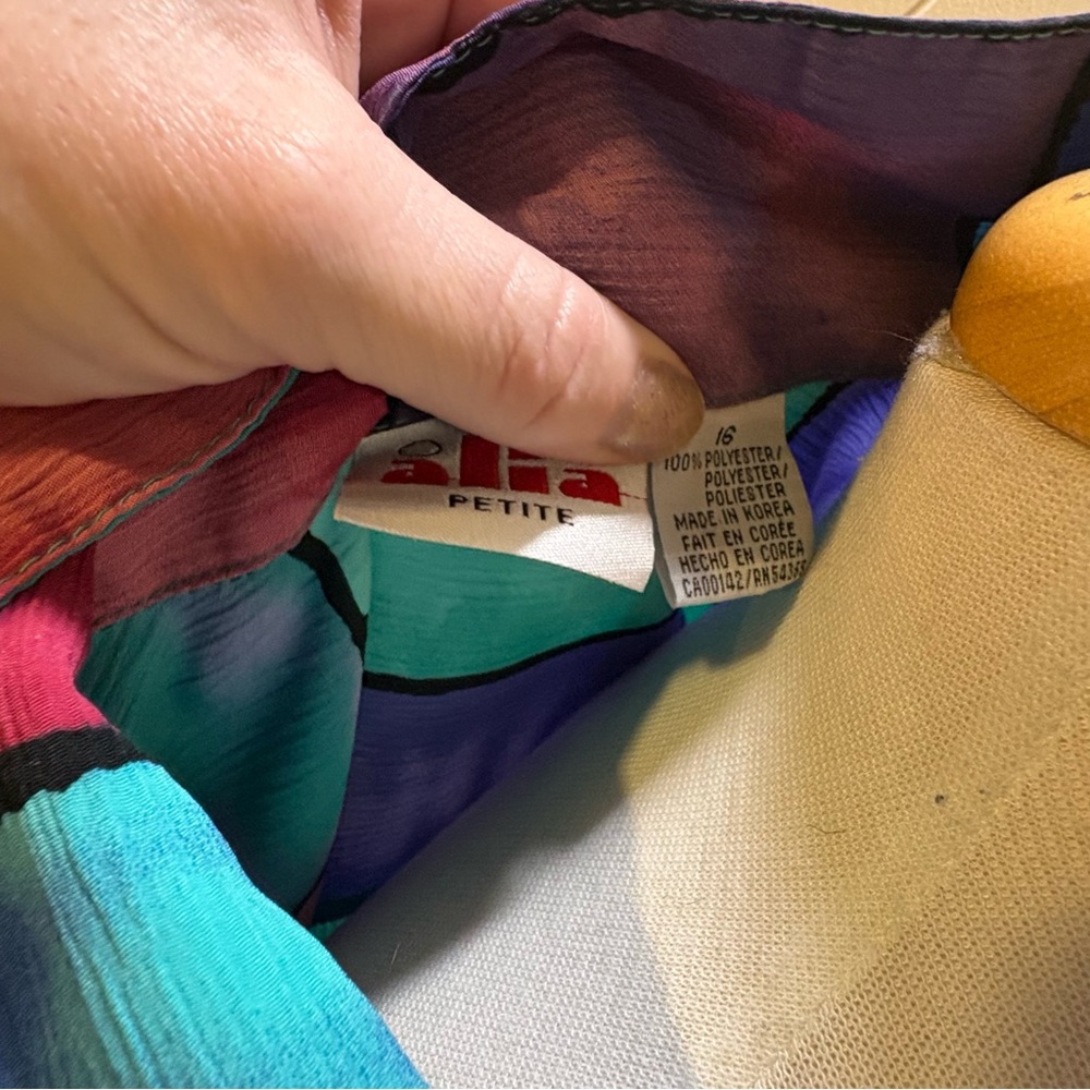 Vintage 90s Colorblock Geometric Abstract Button Down Short Sleeve Blouse Top‎ L - Picture 8 of 8